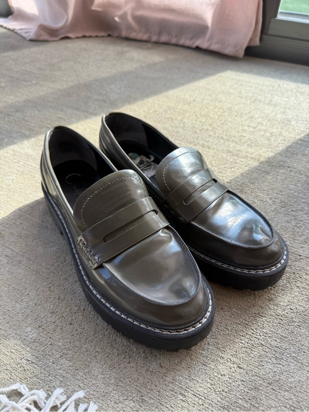 Calvin Klein Glossy Olive Penny Loafers